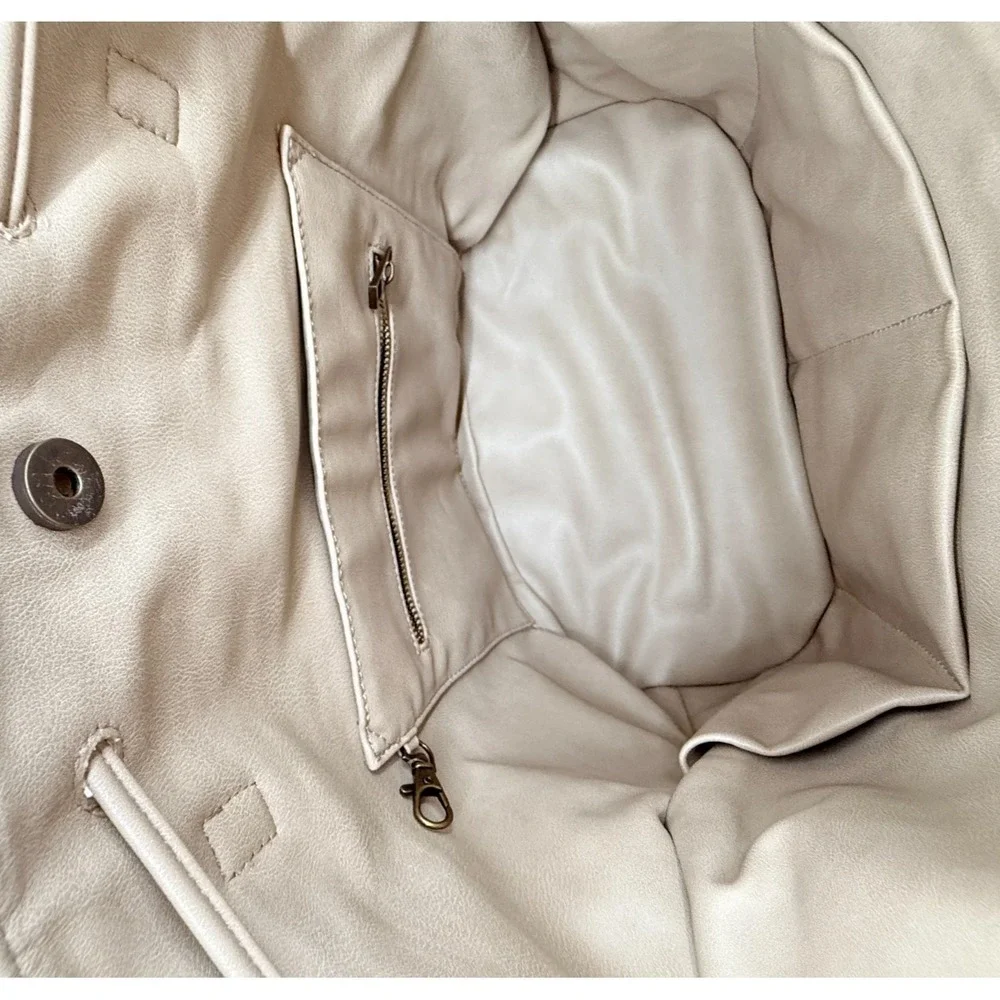 Fawn Design Beige Vegan Leather Backpack Tote Diaper Bag Minimalist‎
